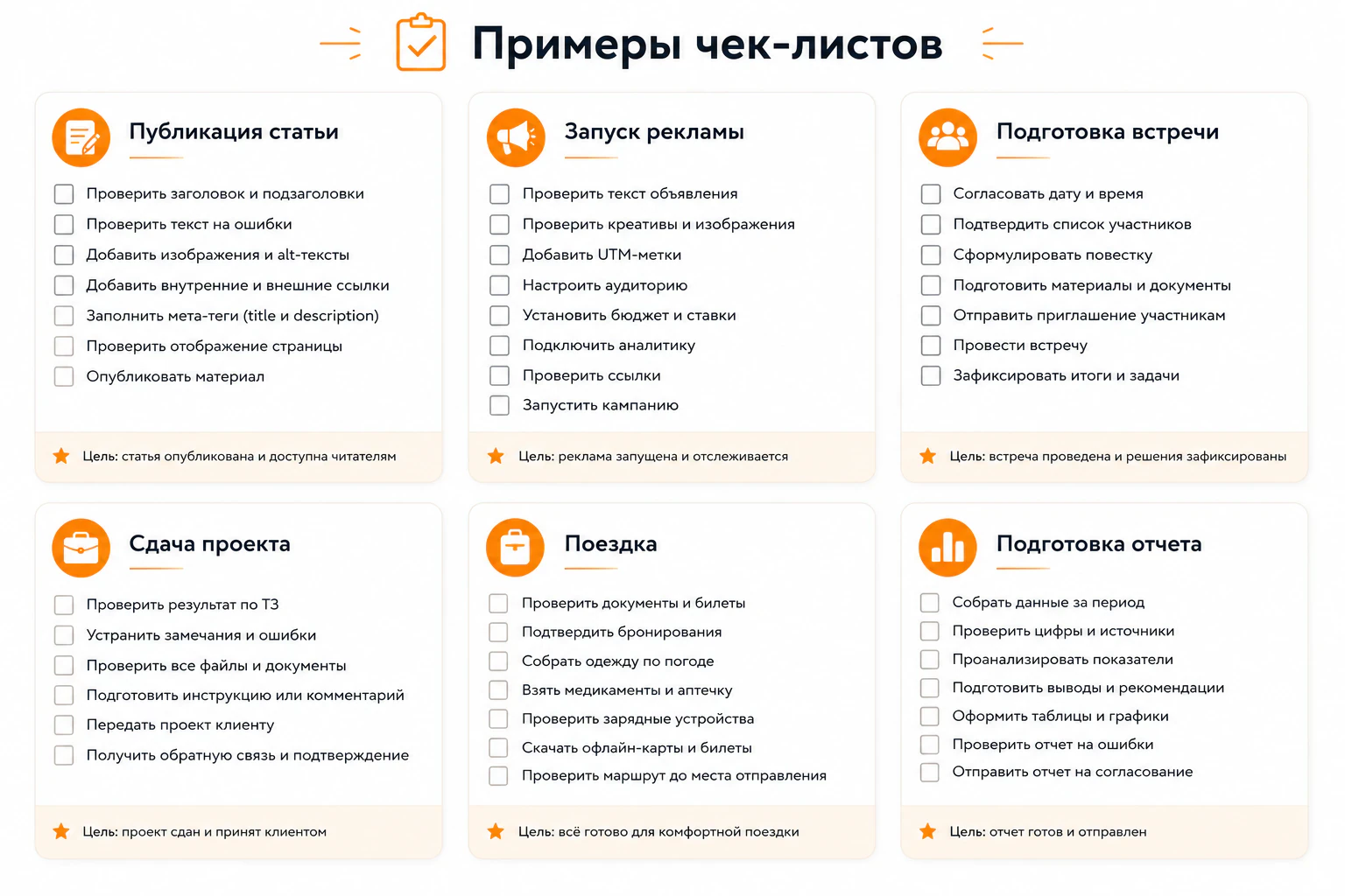 Примеры чек-листов